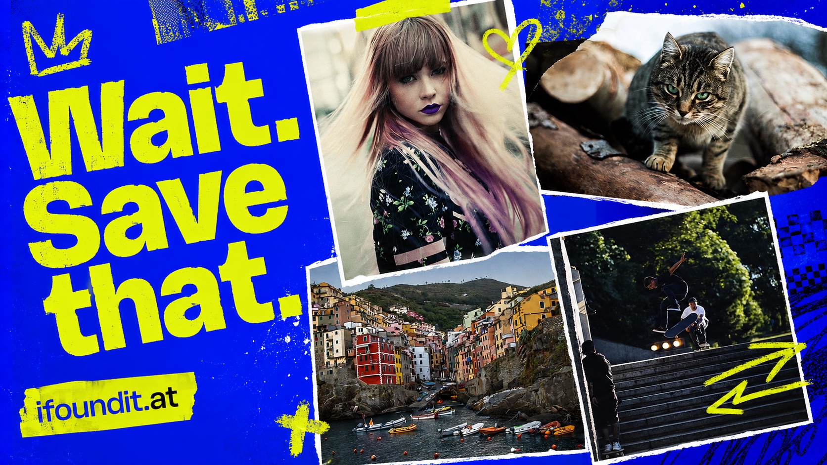 ifoundit.at: Wait. Save that. A collage of fashion, a cat, skating and a coastal village.